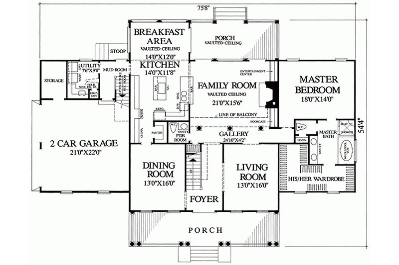 Architectural House Design - Floor Plan - Main Floor for Southern House Plan #137-152 - 4 bed, 3 bath