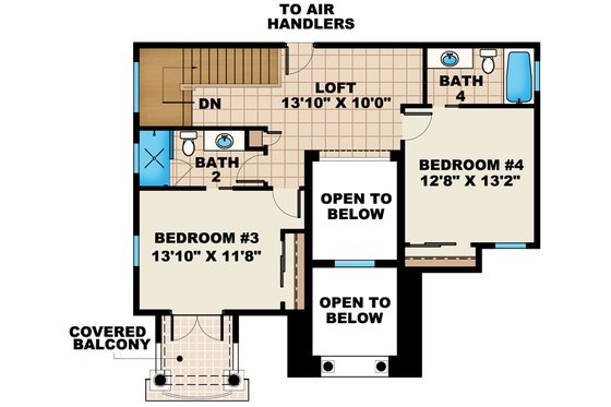 Floor Plan - Upper Floor for Mediterranean House Plan #27-445 - 4 bed, 4 bath