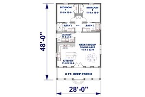 Floor Plan - Main Floor for Traditional House Plan #44-245 - 2 bed, 2 bath