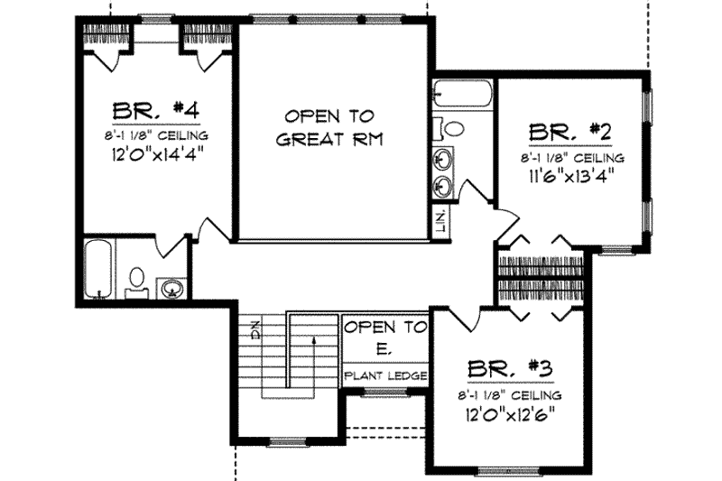 Home Plan - Floor Plan - Upper Floor for Craftsman House Plan #70-633 - 4 bed, 3.5 bath