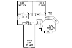 Floor Plan - Upper Floor for Traditional House Plan #60-454 - 4 bed, 2.5 bath