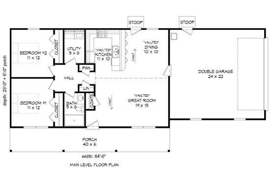 Floor Plan - Main Floor for Cottage House Plan #932-328 - 2 bed, 1 bath