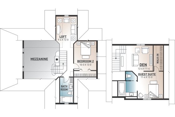 Floor Plan - Upper Floor for Traditional House Plan #23-422 - 3 bed, 3.5 bath