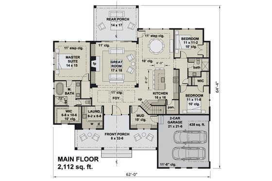 Floor Plan - Main Floor for Farmhouse House Plan #51-1169 - 3 bed, 2 bath