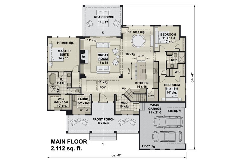 Dream House Plan - Floor Plan - Main Floor for Farmhouse House Plan #51-1169 - 3 bed, 2 bath