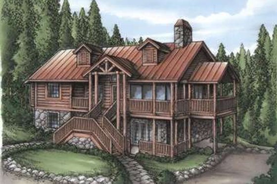 Exterior - Front Elevation for Log House Plan #115-158 - 2 bed, 2 bath