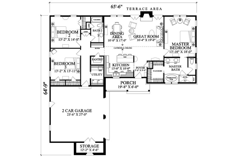 House Blueprint - Floor Plan - Main Floor for Craftsman House Plan #137-417 - 3 bed, 2.5 bath