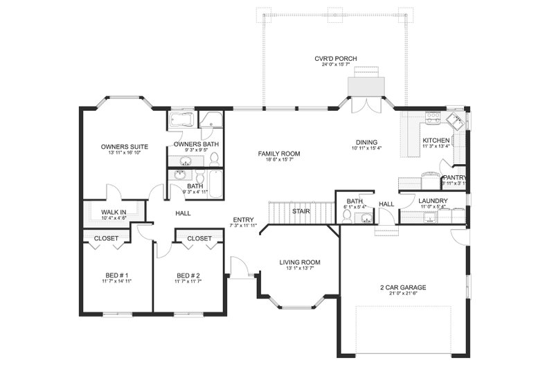 House Design - Floor Plan - Main Floor for Ranch House Plan #1060-222 - 3 bed, 2.5 bath