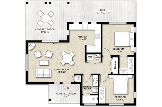 Floor Plan - Main Floor for Cabin House Plan #924-9 - 2 bed, 1 bath