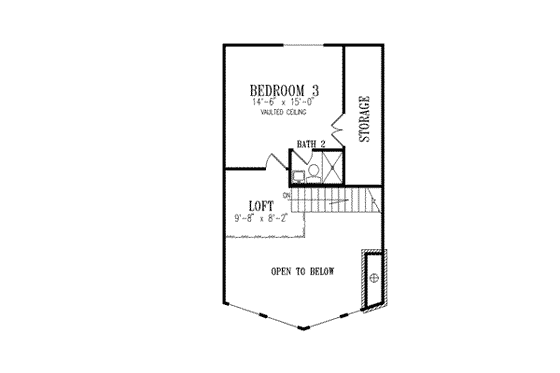 Floor Plan - Upper Floor for Contemporary House Plan #1-388 - 3 bed, 2.5 bath