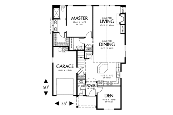 Floor Plan - Main Floor for Cottage House Plan #48-374 - 2 bed, 2.5 bath