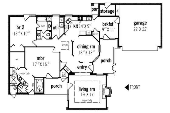 Floor Plan - Main Floor for Traditional House Plan #45-311 - 2 bed, 2 bath
