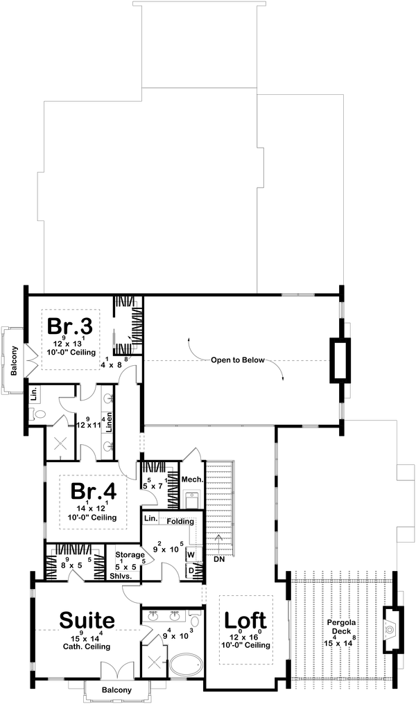 Dream House Plan - Floor Plan - Upper Floor for Beach House Plan #455-766 - 4 bed, 3.5 bath