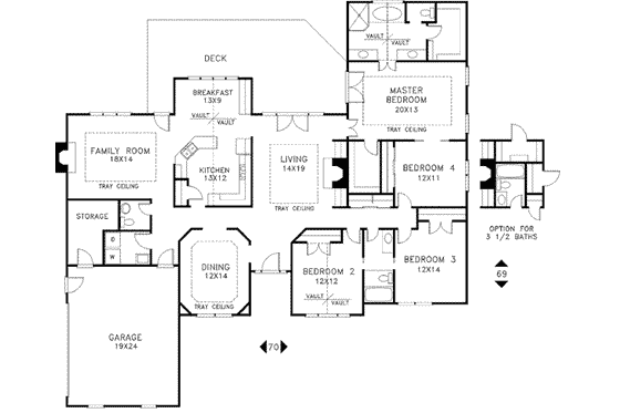 Floor Plan - Main Floor for European House Plan #56-189 - 4 bed, 2.5 bath