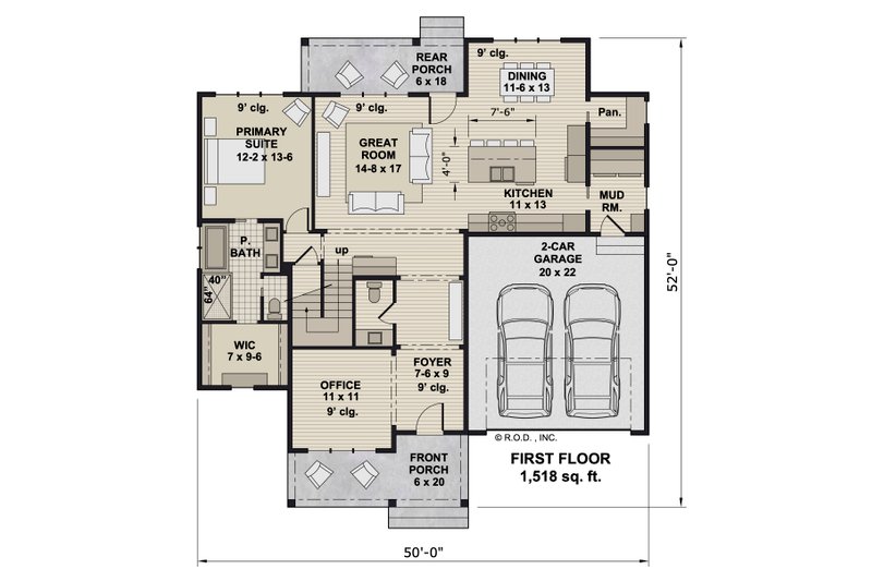 House Design - Floor Plan - Main Floor for Farmhouse House Plan #51-1360 - 4 bed, 3.5 bath