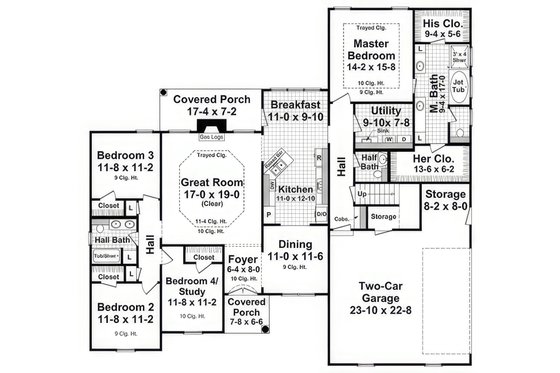 Floor Plan - Main Floor for Country House Plan #21-597 - 4 bed, 2.5 bath