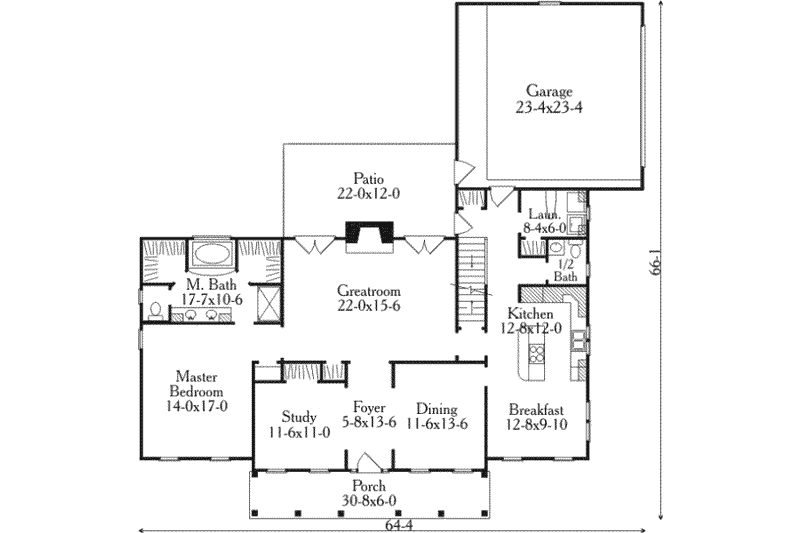 Home Plan - Floor Plan - Main Floor for Southern House Plan #406-298 - 3 bed, 2.5 bath