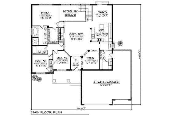 Floor Plan - Main Floor for Craftsman House Plan #70-909 - 3 bed, 2 bath