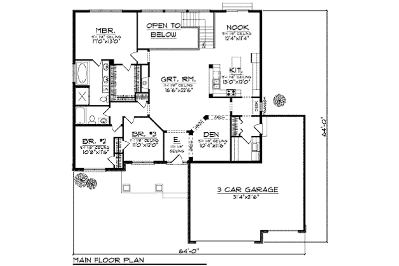 Home Plan - Floor Plan - Main Floor for Craftsman House Plan #70-909 - 3 bed, 2 bath