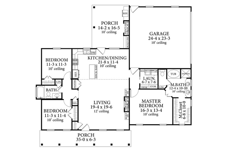 House Design - Floor Plan - Main Floor for Cottage House Plan #406-9662 - 3 bed, 2 bath