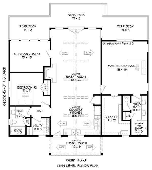 House Plan Design - Floor Plan - Main Floor for Cottage House Plan #932-636 - 2 bed, 2 bath