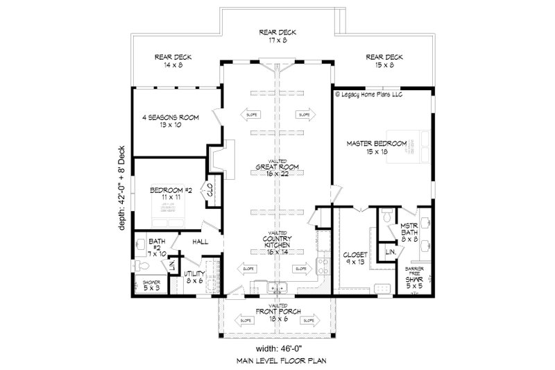 House Plan Design - Floor Plan - Main Floor for Cottage House Plan #932-636 - 2 bed, 2 bath
