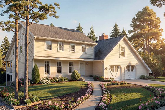 Exterior - Front Elevation for Colonial House Plan #312-117 - 4 bed, 2.5 bath