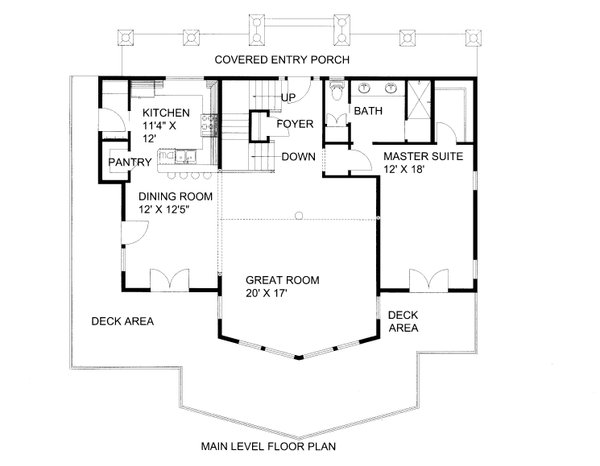 Floor Plan - Main Floor for Craftsman House Plan #117-1102 - 3 bed, 2 bath