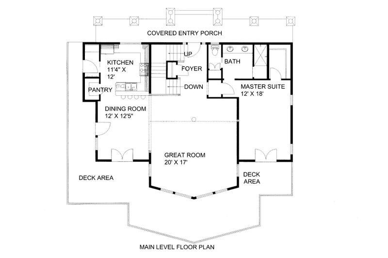 House Blueprint - Floor Plan - Main Floor for Craftsman House Plan #117-1102 - 3 bed, 2 bath