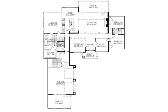 Floor Plan - Main Floor for Craftsman House Plan #1071-22 - 3 bed, 2.5 bath