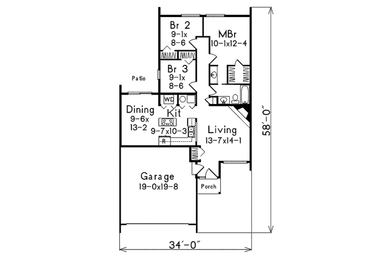 Architectural House Design - Floor Plan - Main Floor for Modern House Plan #57-286 - 3 bed, 1 bath