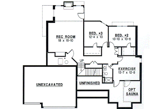 Floor Plan - Lower Floor for Traditional House Plan #67-362 - 4 bed, 3 bath