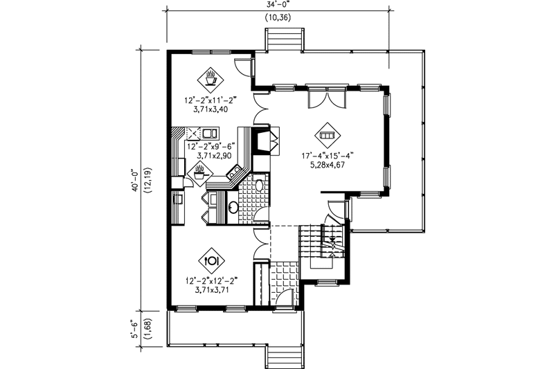 House Plan Design - Floor Plan - Main Floor for Traditional House Plan #25-237 - 3 bed, 1.5 bath
