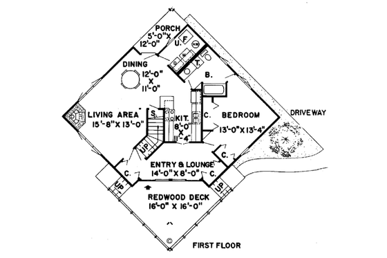 Floor Plan - Main Floor for Craftsman House Plan #312-763 - 2 bed, 2 bath