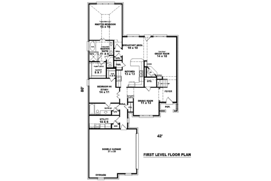 Floor Plan - Main Floor for European House Plan #81-884 - 3 bed, 3 bath