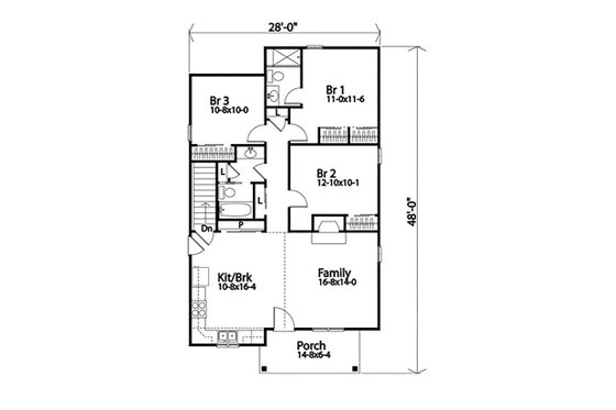 Floor Plan - Main Floor for Ranch House Plan #22-615 - 3 bed, 2 bath