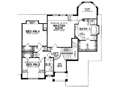 Floor Plan - Upper Floor for European House Plan #40-272 - 4 bed, 3 bath
