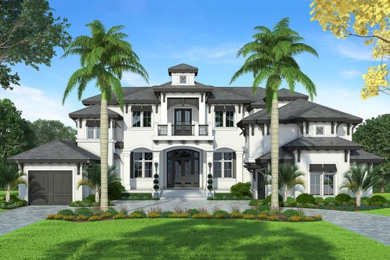Exterior - Front Elevation for Mediterranean House Plan #27-542 - 4 bed, 5 bath