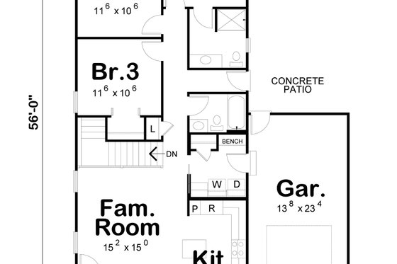 Floor Plan - Main Floor for Cottage House Plan #20-2636 - 3 bed, 2 bath