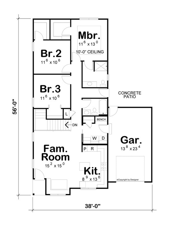 Floor Plan - Main Floor for Cottage House Plan #20-2636 - 3 bed, 2 bath