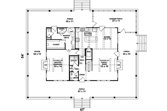 Floor Plan - Main Floor for Country House Plan #81-493 - 3 bed, 2.5 bath