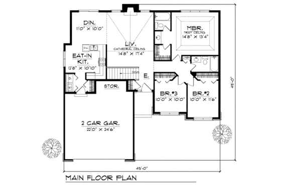 Floor Plan - Main Floor for Traditional House Plan #70-120 - 3 bed, 2 bath