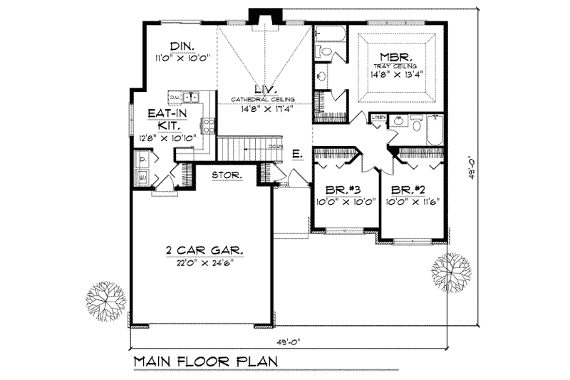 House Plan Design - Floor Plan - Main Floor for Traditional House Plan #70-120 - 3 bed, 2 bath