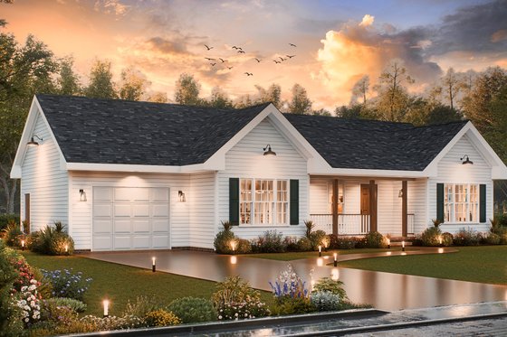 Exterior - Front Elevation 3 for Ranch House Plan #54-609 - 3 bed, 2 bath