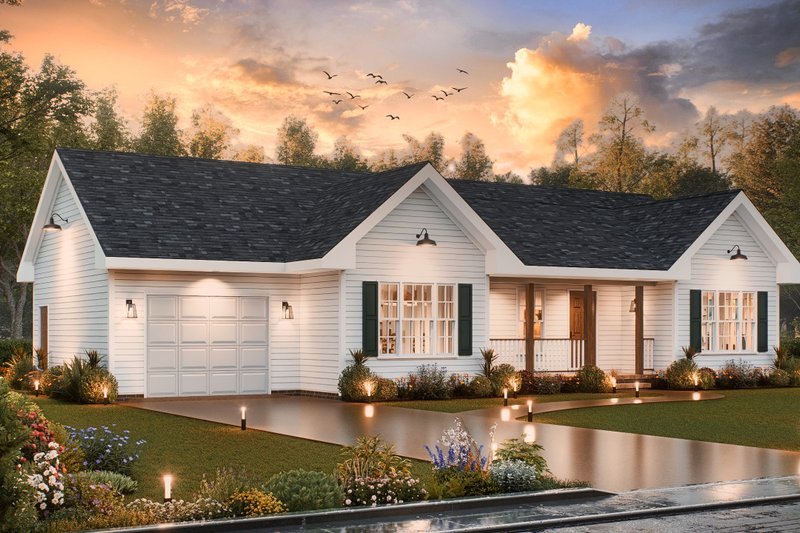 House Blueprint - Exterior - Front Elevation 3 for Ranch House Plan #54-609 - 3 bed, 2 bath