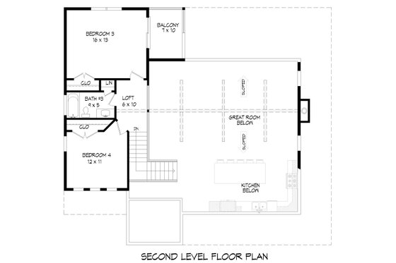 Floor Plan - Upper Floor for Southern House Plan #932-919 - 4 bed, 3 bath