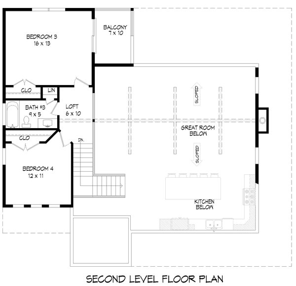 Southern Floor Plan - Upper Floor Plan #932-919