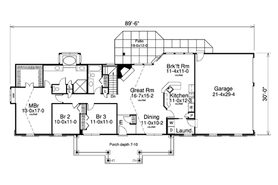 Floor Plan - Main Floor for Farmhouse House Plan #57-373 - 3 bed, 2 bath