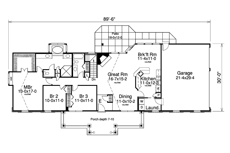 Home Plan - Floor Plan - Main Floor for Farmhouse House Plan #57-373 - 3 bed, 2 bath