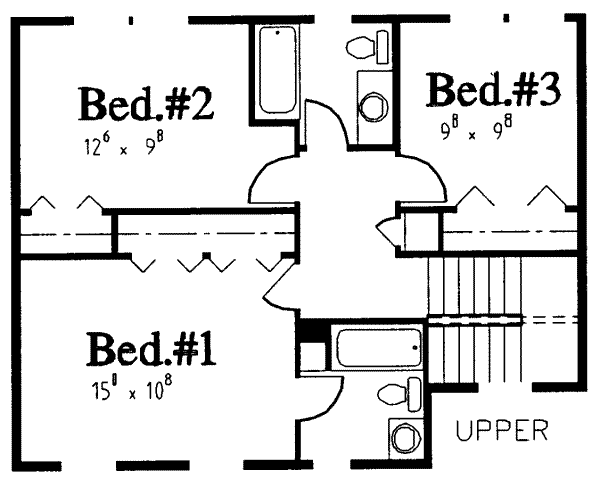 Traditional Floor Plan - Upper Floor Plan #303-344